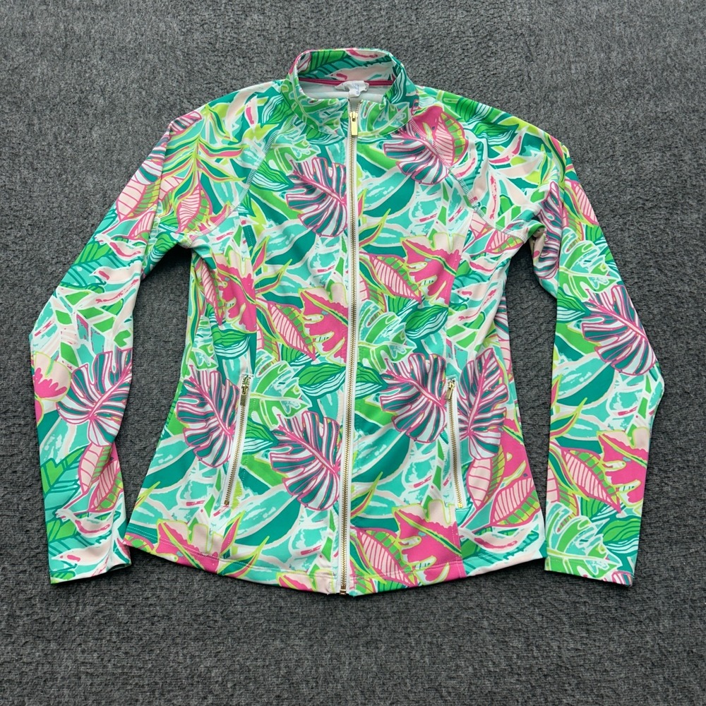 Sigrid Olsen Golf & Tennis Tropical Palm Print Full Zip Jacket Medium Preppy